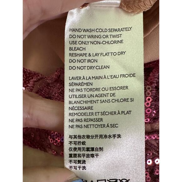 Free People Pink Sequin Dress Party Mini Spaghetti Strap Shift Size 14 - Picture 4 of 15